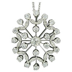 Vintage 18k White Gold 3.05ctw Old Euro Diamond Open Burst Pendant Necklace