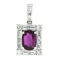 Vintage 18k White Gold 3.34ctw GIA Oval Ruby Solitaire Diamond Enhancer Pendant