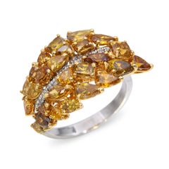 Vintage 18K White Gold 3.50 tcw Fancy Yellow Diamond Cluster Ring