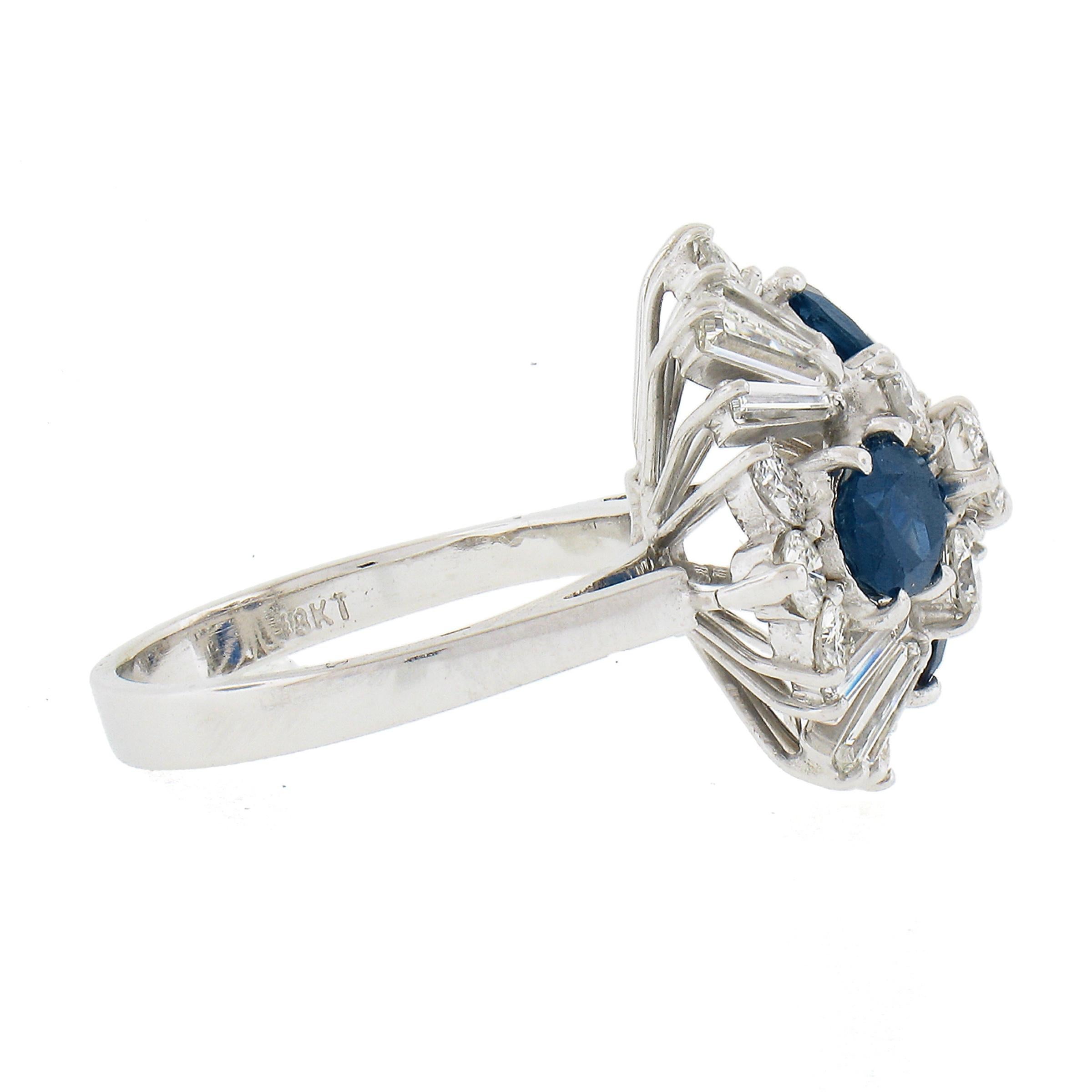 Women's Vintage 18K White Gold 3.75ctw Sapphire & Diamond Floral Statement Cocktail Ring For Sale