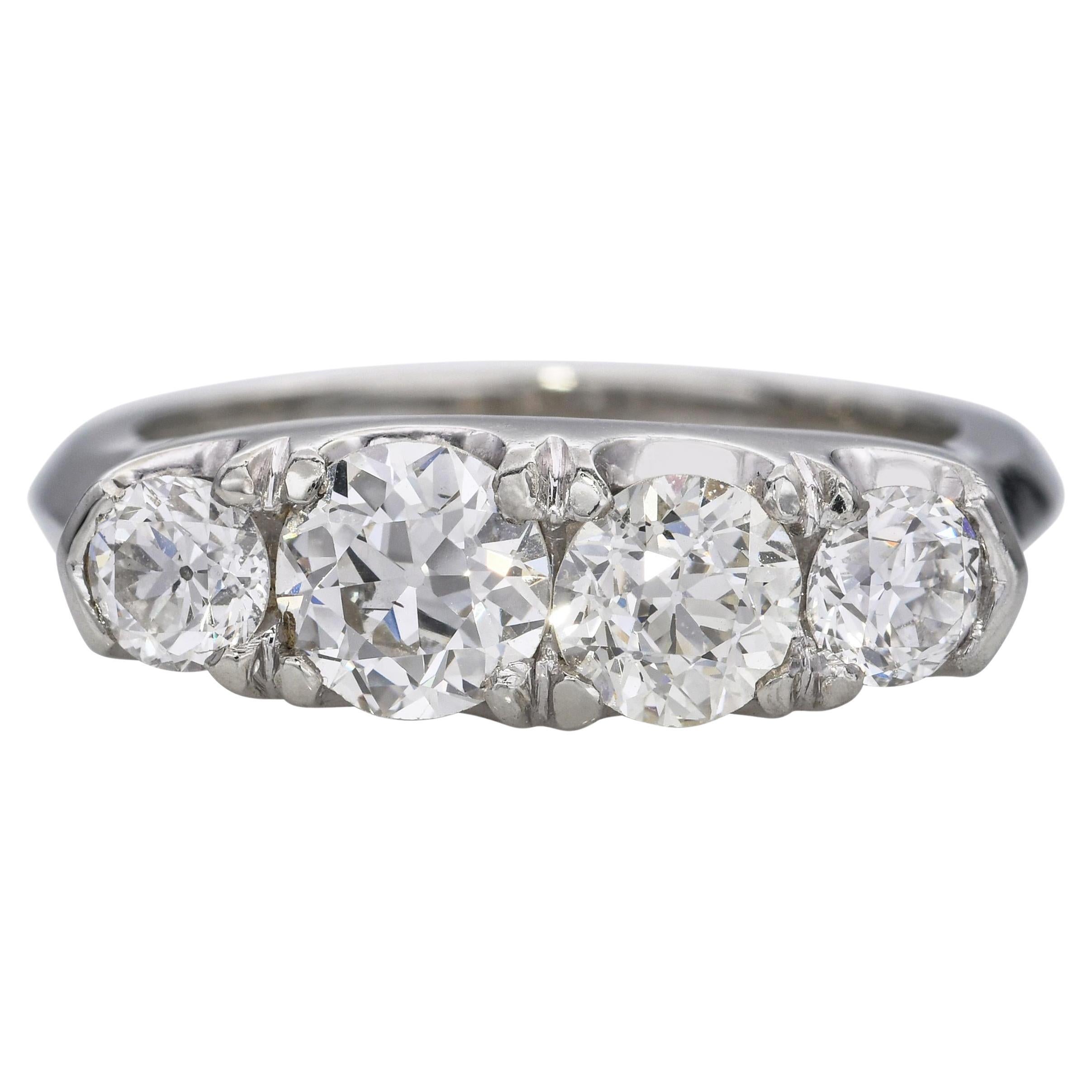 Vintage 18k White Gold 4-Stone 1.95tcw Diamond Ring For Sale