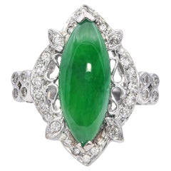 Vintage 18k White Gold 4.90ct GIA Type A Green Jadeite and Diamond Ring