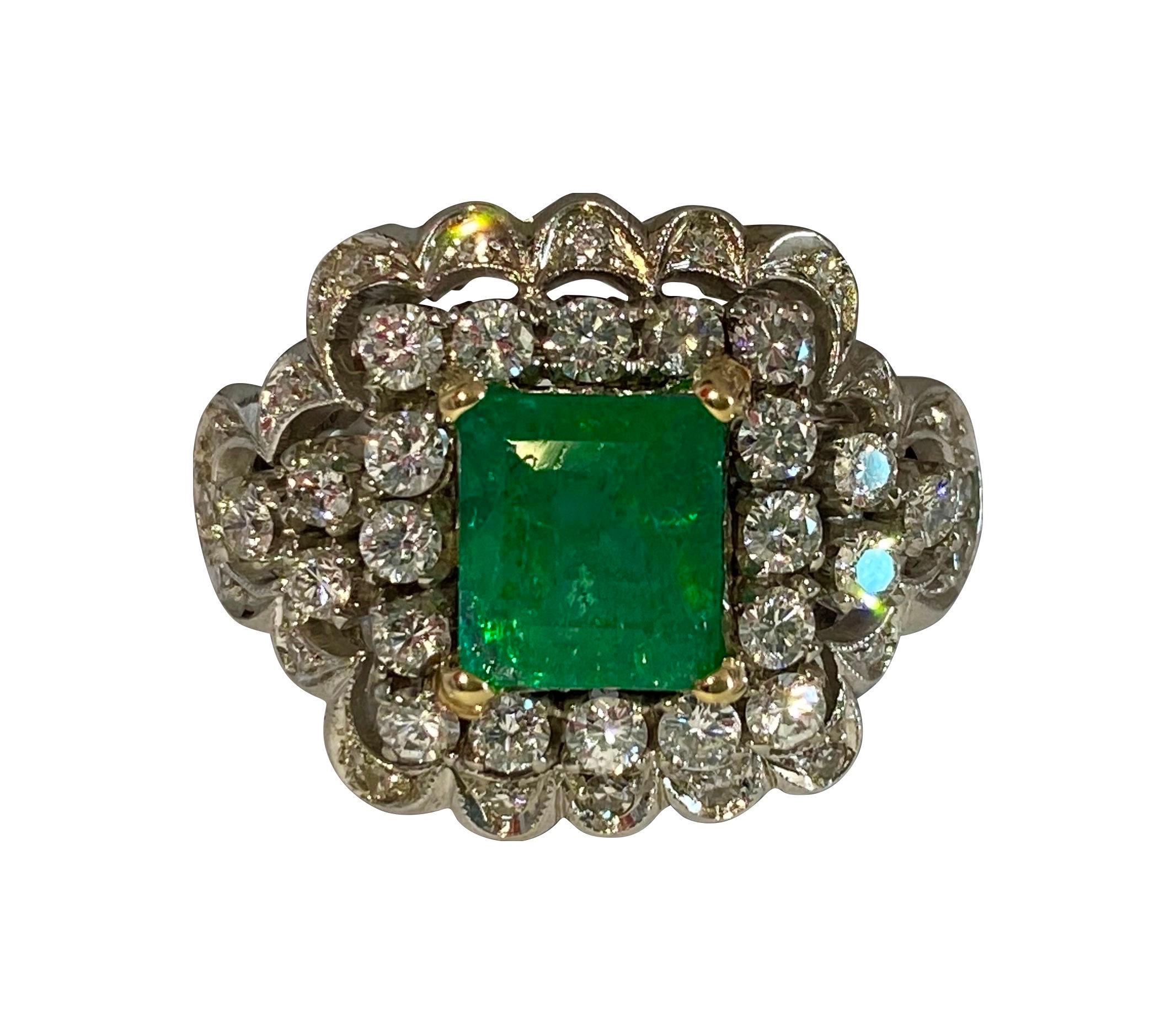 Brilliant Cut Vintage 18K White Gold, 5.05ct Diamond & Emerald Ring For Sale