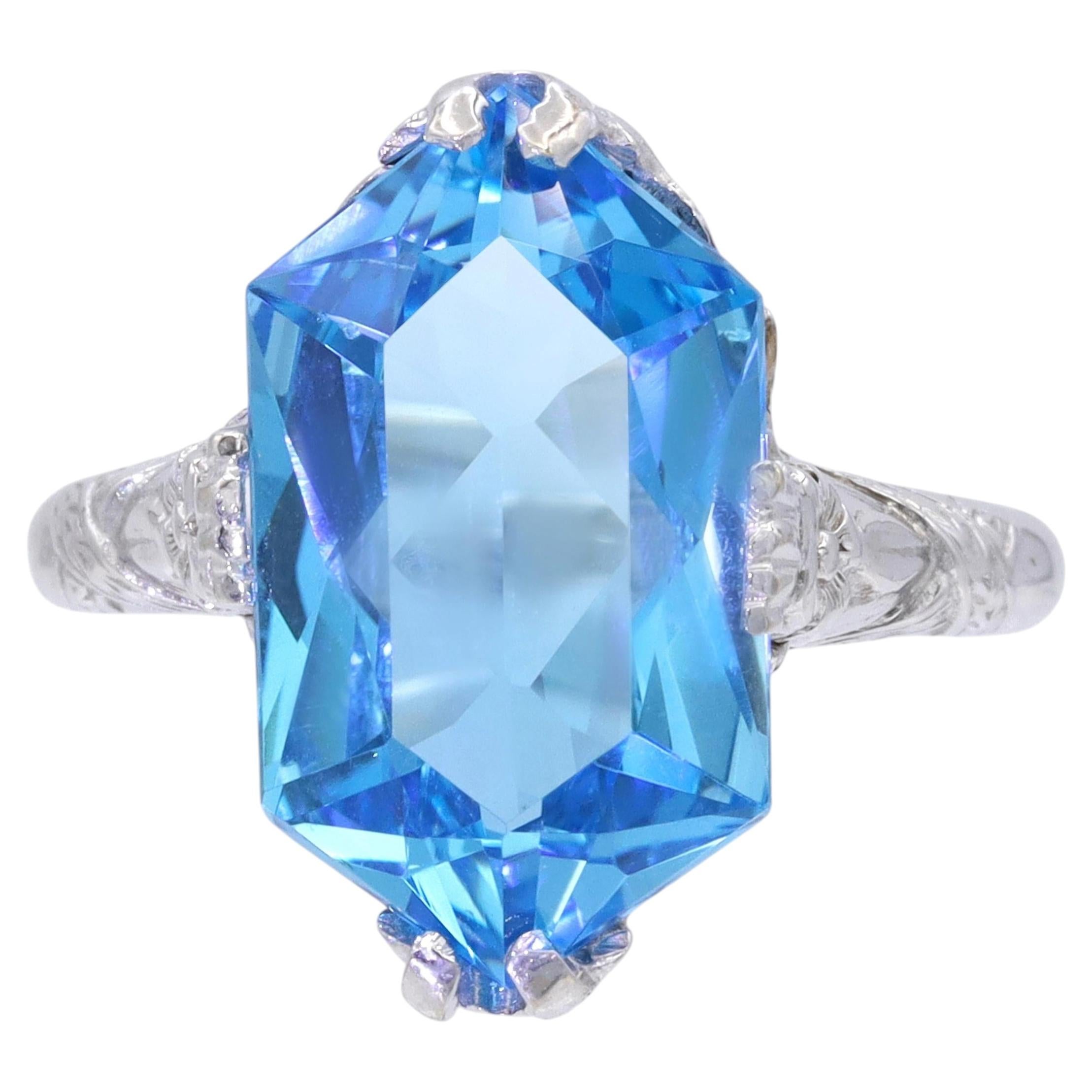 Vintage 18k White Gold 5.35tcw Blue Topaz Ring
