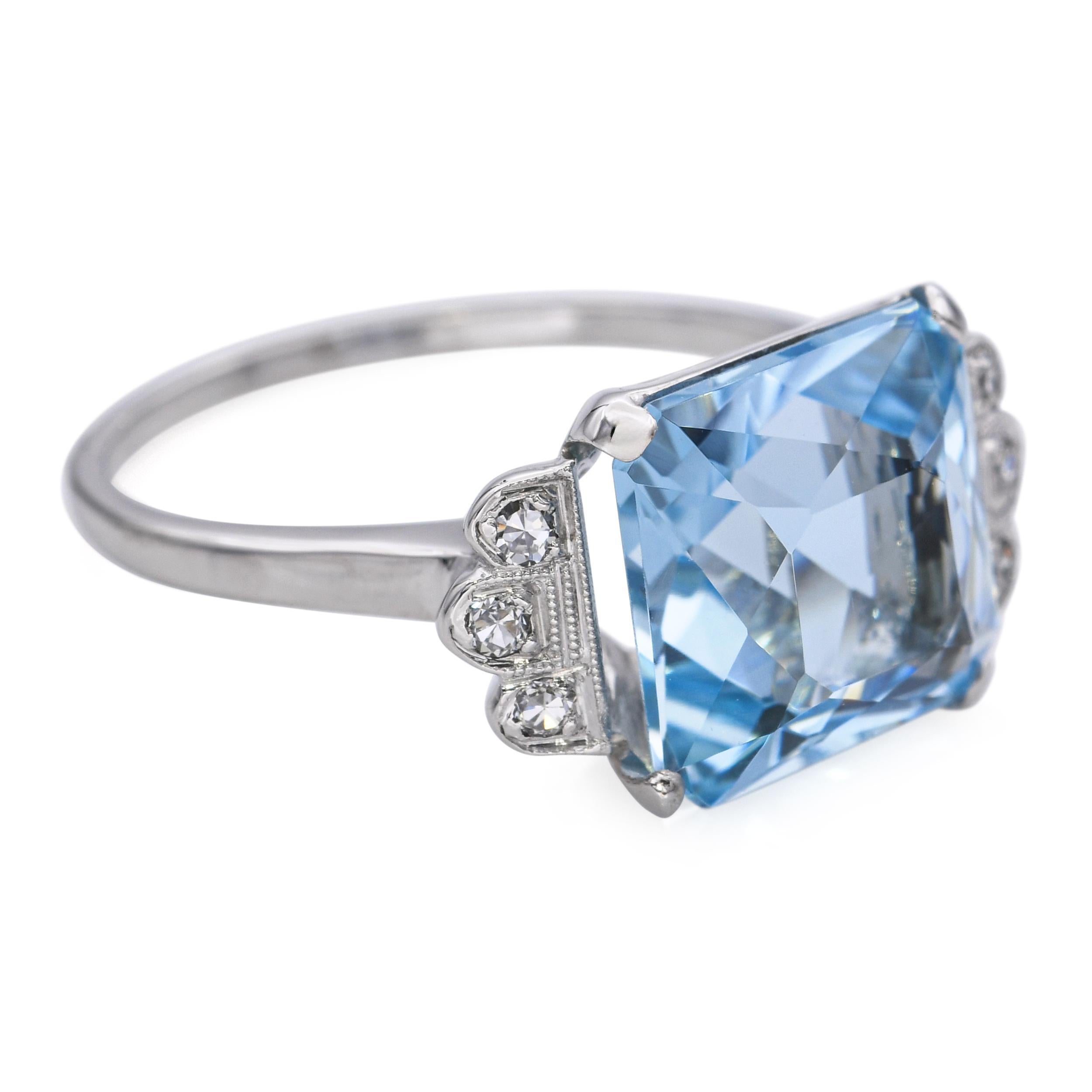 Vintage 18k Weißgold 5,82ct Aquamarin und Diamant-Ring im Angebot 1