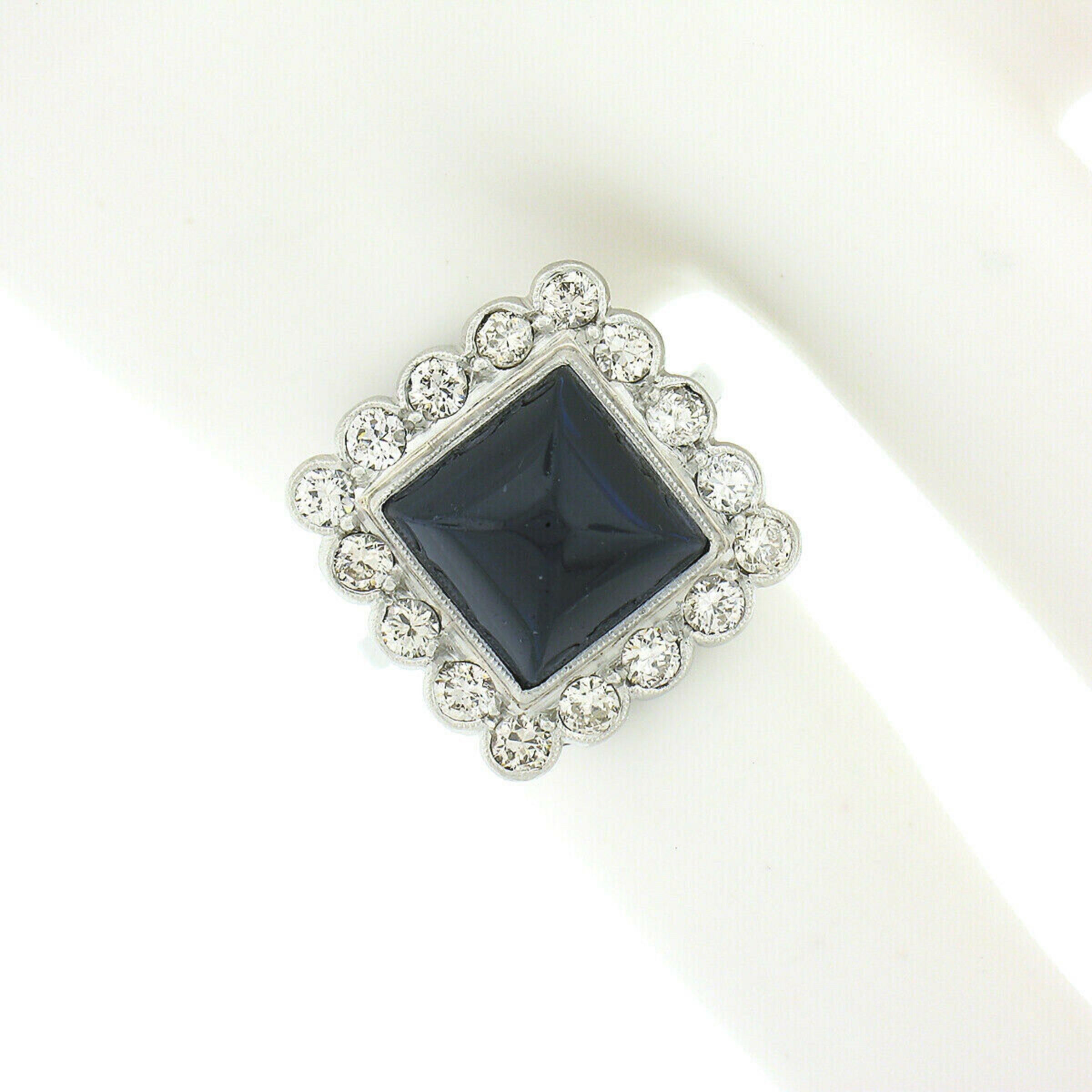 18 Karat Weißgold 6,63 Karat GIA unbehandelter Zuckerhut-Saphir & Diamant Halo-Ring, Vintage (Kegel-Cabochon) im Angebot