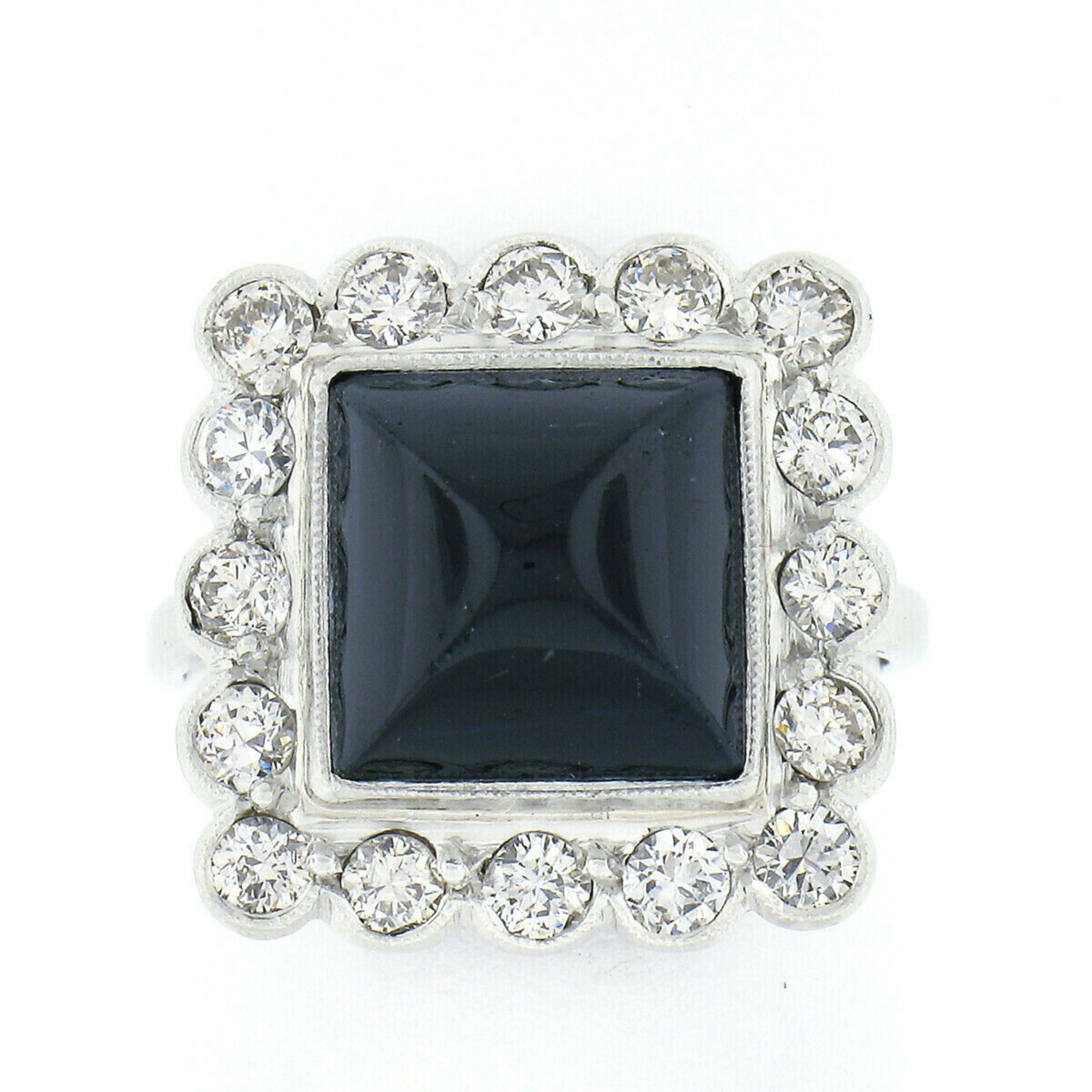 18 Karat Weißgold 6,63 Karat GIA unbehandelter Zuckerhut-Saphir & Diamant Halo-Ring, Vintage im Zustand „Gut“ im Angebot in Montclair, NJ