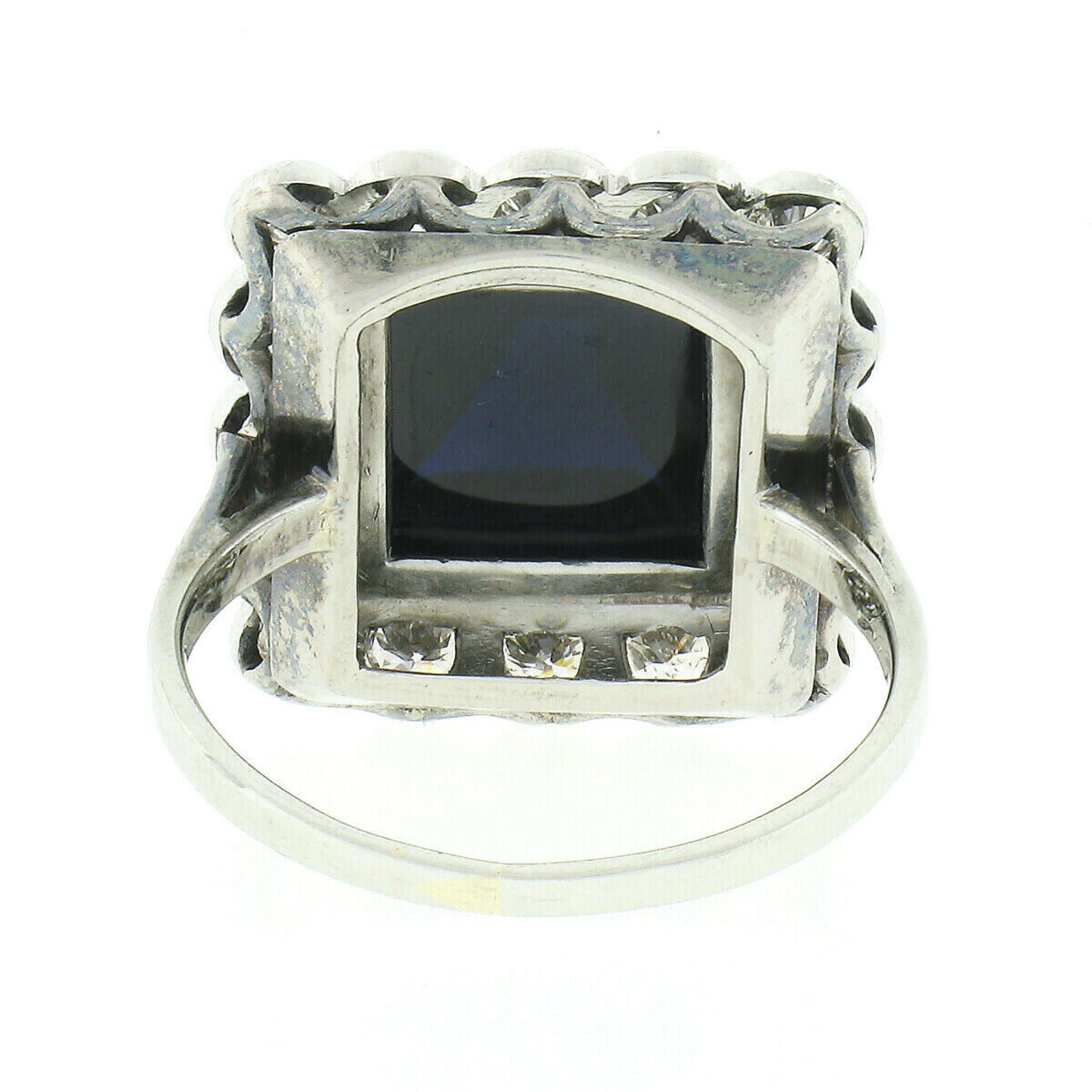 18 Karat Weißgold 6,63 Karat GIA unbehandelter Zuckerhut-Saphir & Diamant Halo-Ring, Vintage im Angebot 4