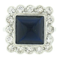 Anillo con halo de diamantes y zafiro Sugarloaf vintage de oro blanco de 18 quilates y 6,63 ct GIA sin calor