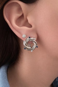 Vintage 18k White Gold .66ctw Sapphire & Diamond Grooved Swirl Infinity Earrings