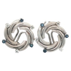 Vintage 18k White Gold .66ctw Sapphire & Diamond Grooved Swirl Infinity Earrings