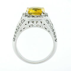 Vintage 18K White Gold 6.95ct GIA Orangy Yellow Sapphire & Diamond Cocktail Ring