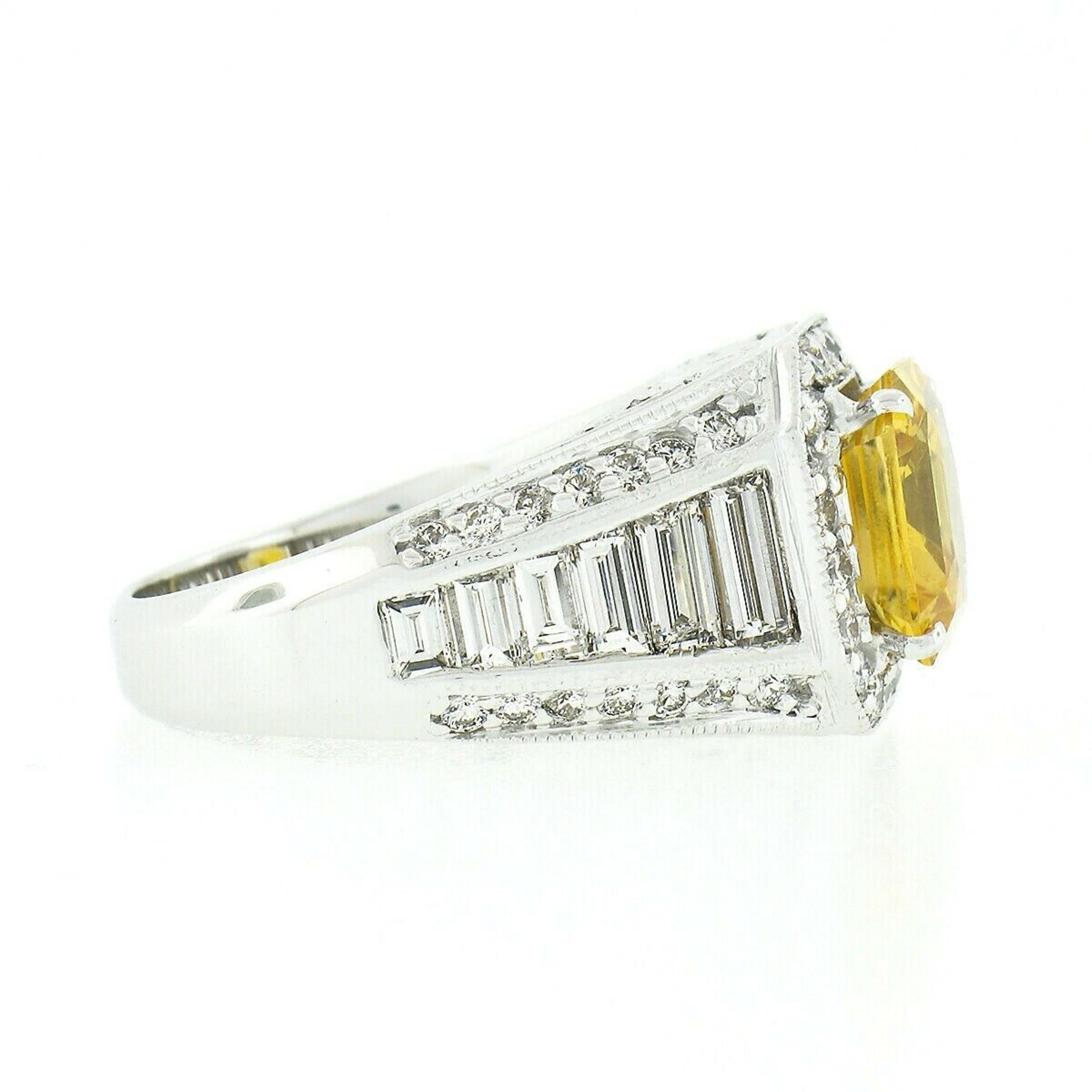 Women's Vintage 18K White Gold 6.95ct GIA Orangy Yellow Sapphire & Diamond Cocktail Ring For Sale