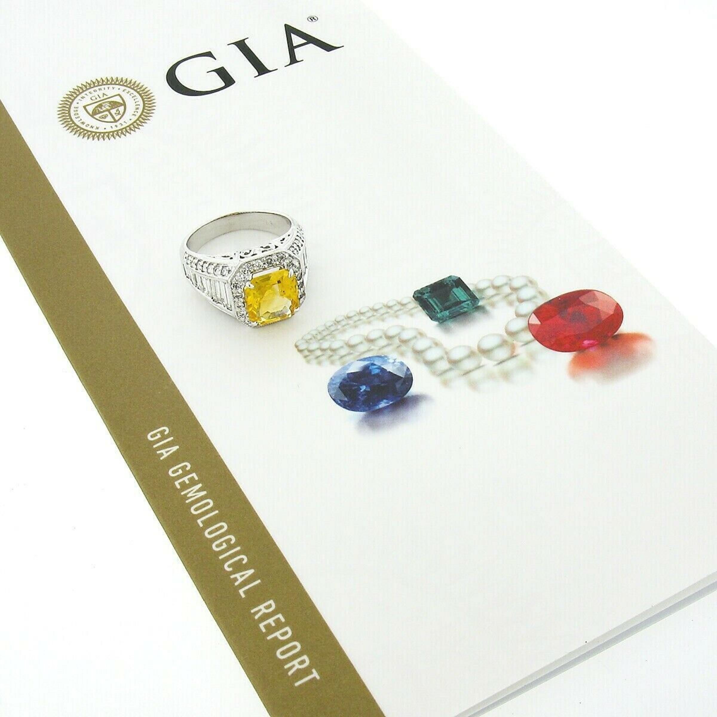 Vintage 18K White Gold 6.95ct GIA Orangy Yellow Sapphire & Diamond Cocktail Ring For Sale 4