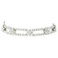 Vintage 18k White Gold 6.80ct Round Pave Diamond Open Link Statement Bracelet