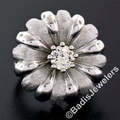 Vintage 18K White Gold .78ctw Round Brilliant Diamond Large Cocktail Flower Ring