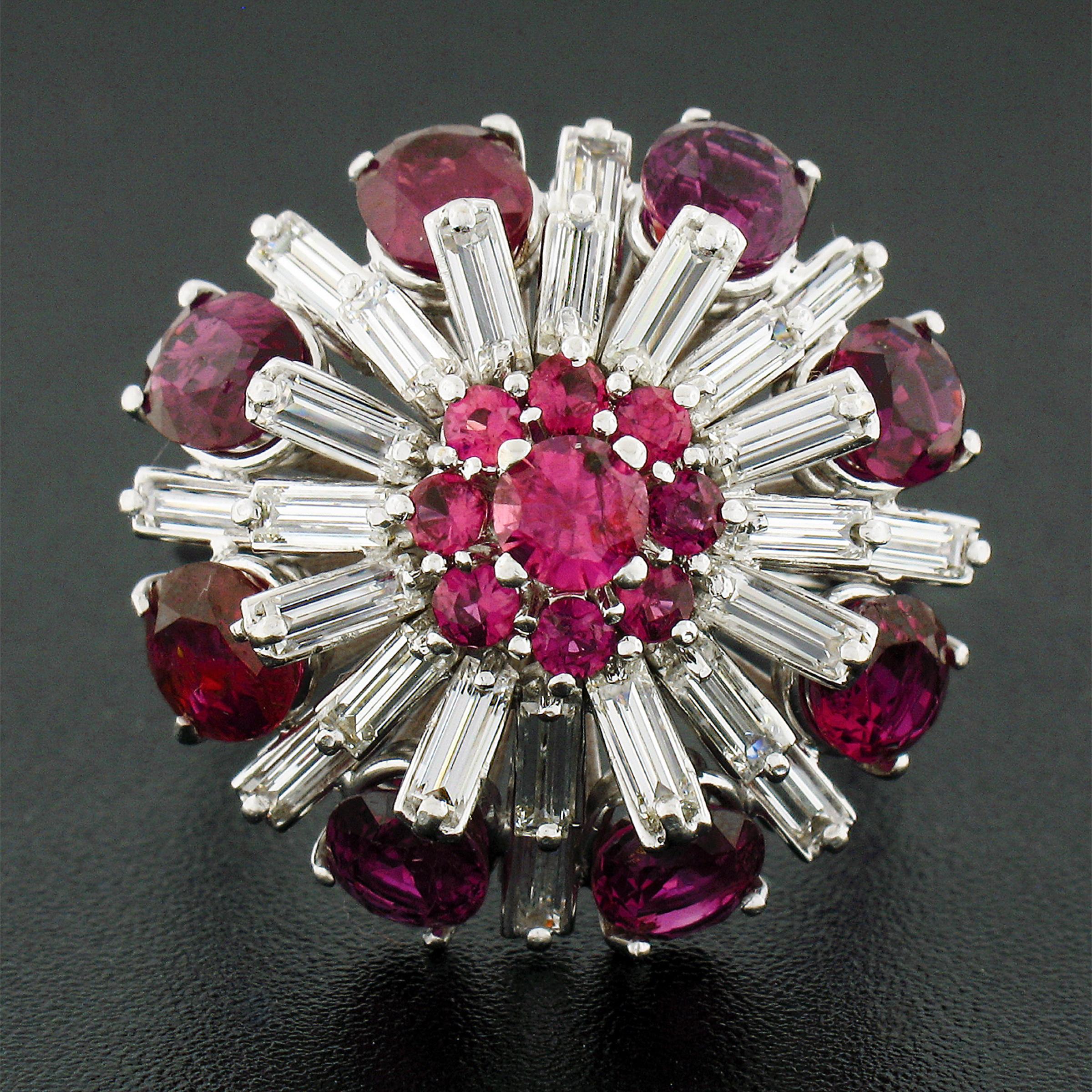 women vintage cluster ruby and diamond baguette ring