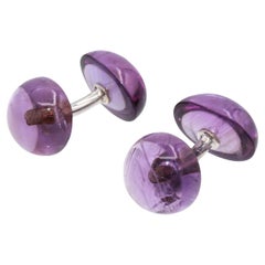 Vintage 18K White Gold Amethyst Cabochon Cufflinks