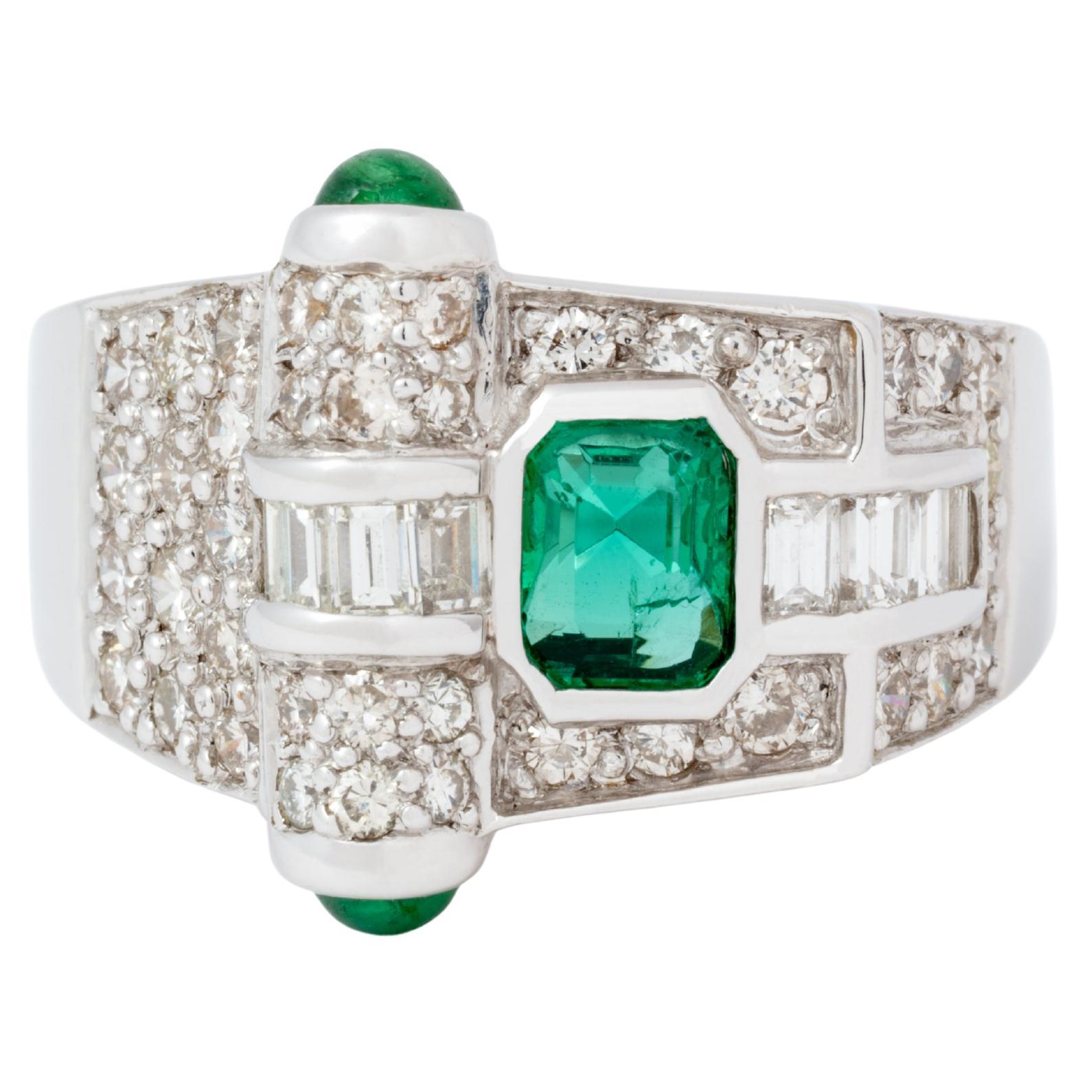 Or blanc 18 carats, émeraude colombienne de 0,75 carat et diamants de 0,95 carat en vente