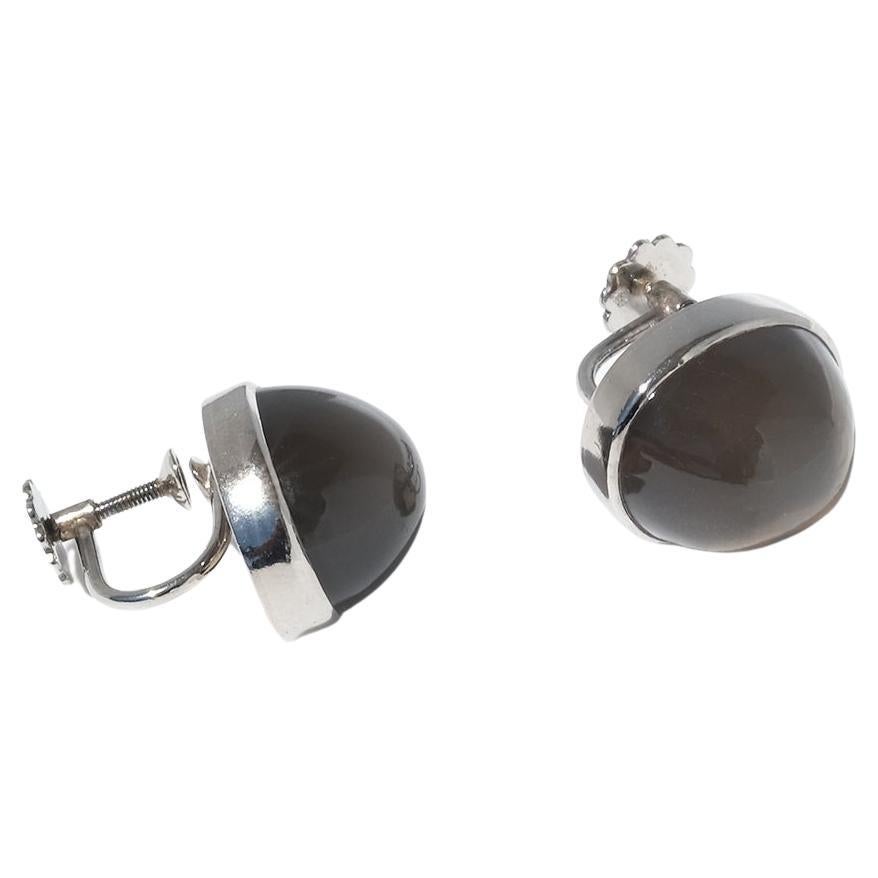 Vintage 18K White Gold and Moonstone Earrings by Gunnar Fahlström Made 1955
