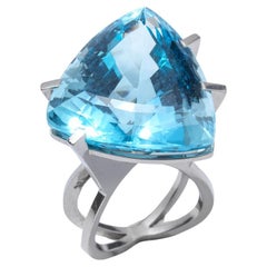 Used 18k White Gold and Topaz Ring by Swedish Master Rey Urban Made Year 1991