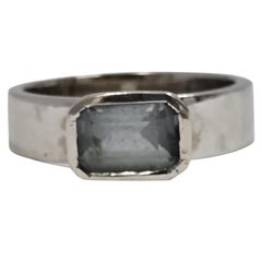 Vintage 18K Weißgold Aquamarin Ring 0,80ct Smaragdschliff