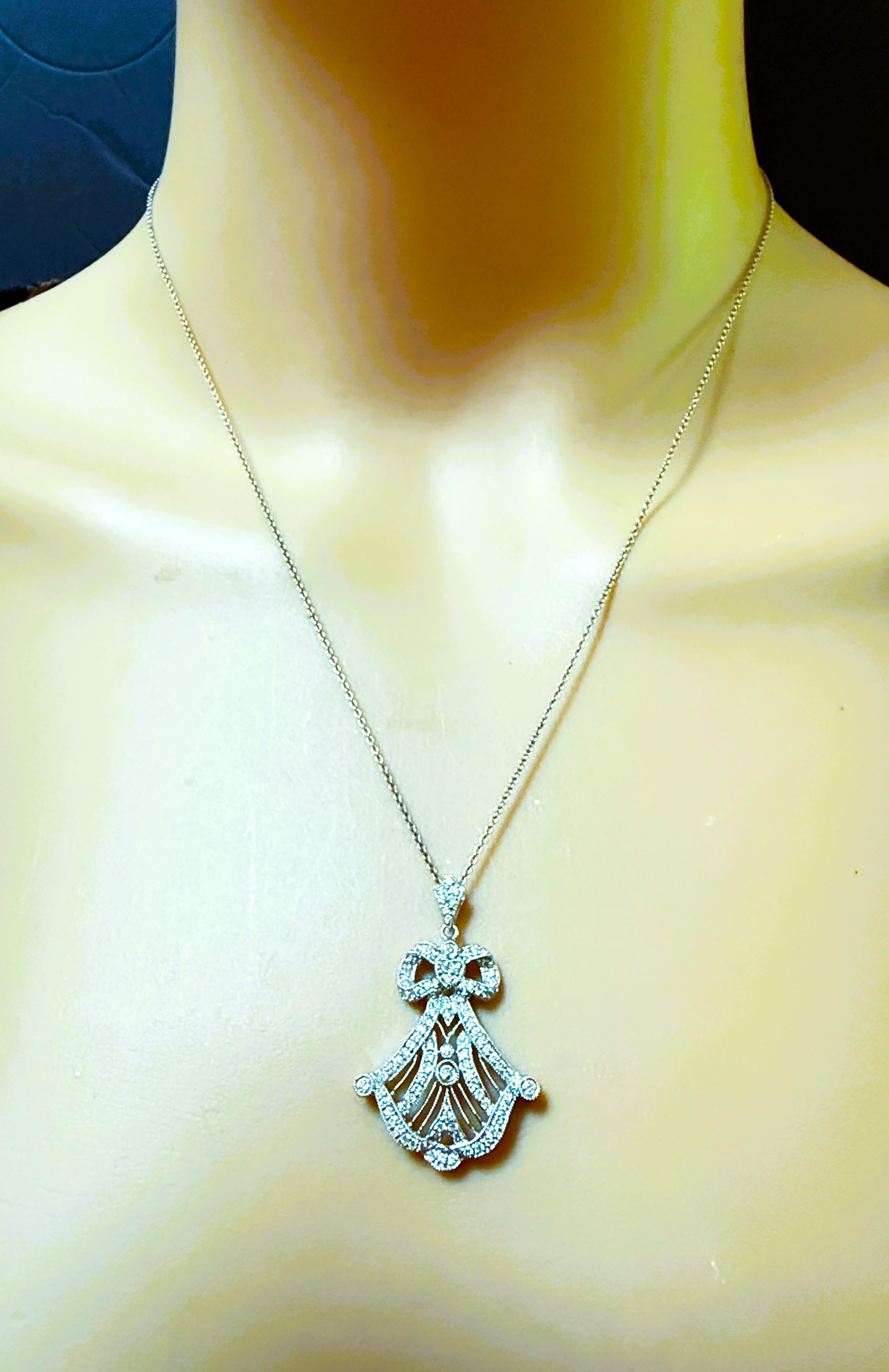 Colgante vintage de diamantes de 0,5 quilates de oro blanco de 18 quilates art déco con cadena italiana de 18 quilates de 18 pulgadas en venta 4