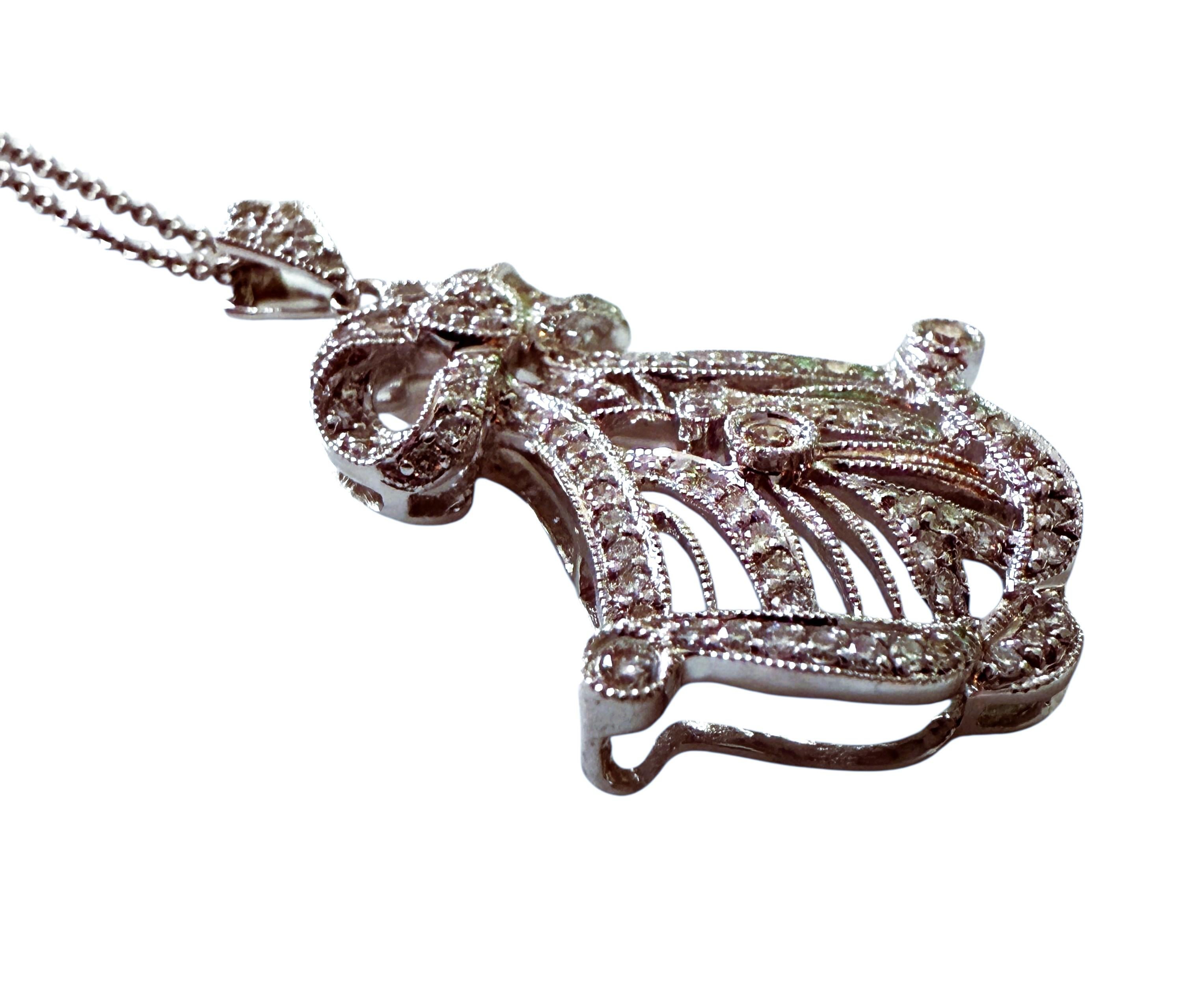 Colgante vintage de diamantes de 0,5 quilates de oro blanco de 18 quilates art déco con cadena italiana de 18 quilates de 18 pulgadas en Excelente estado para la venta en Eagan, MN