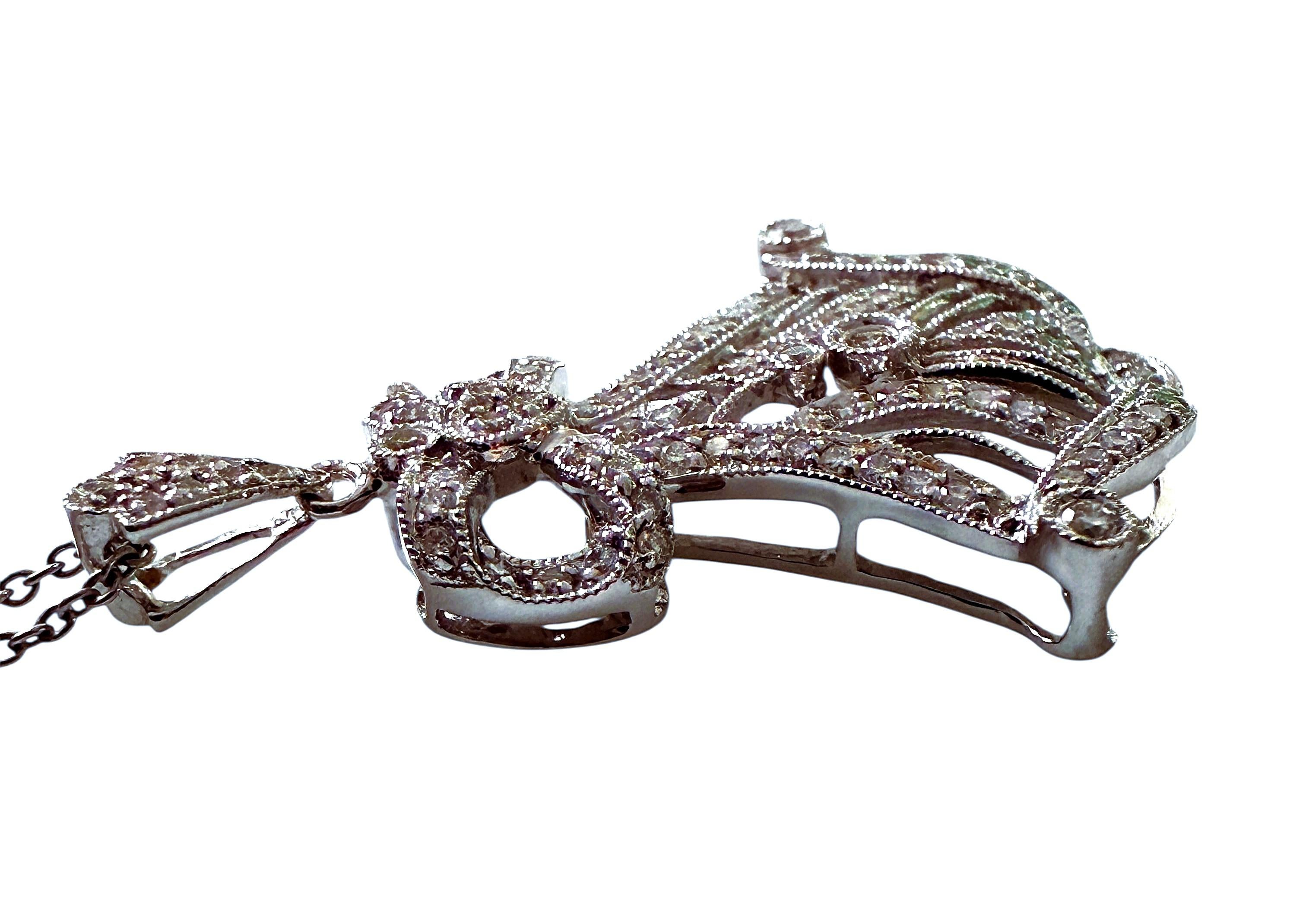 De las mujeres Colgante vintage de diamantes de 0,5 quilates de oro blanco de 18 quilates art déco con cadena italiana de 18 quilates de 18 pulgadas en venta