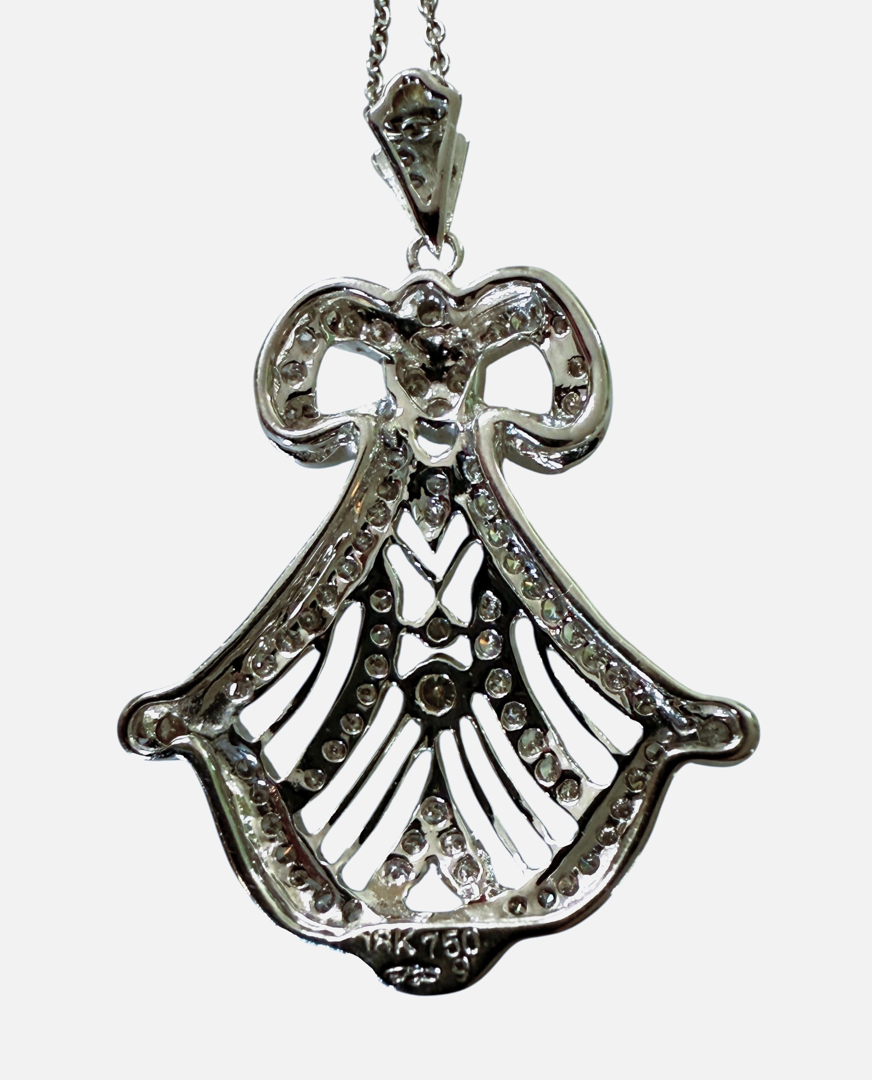 Colgante vintage de diamantes de 0,5 quilates de oro blanco de 18 quilates art déco con cadena italiana de 18 quilates de 18 pulgadas en venta 1