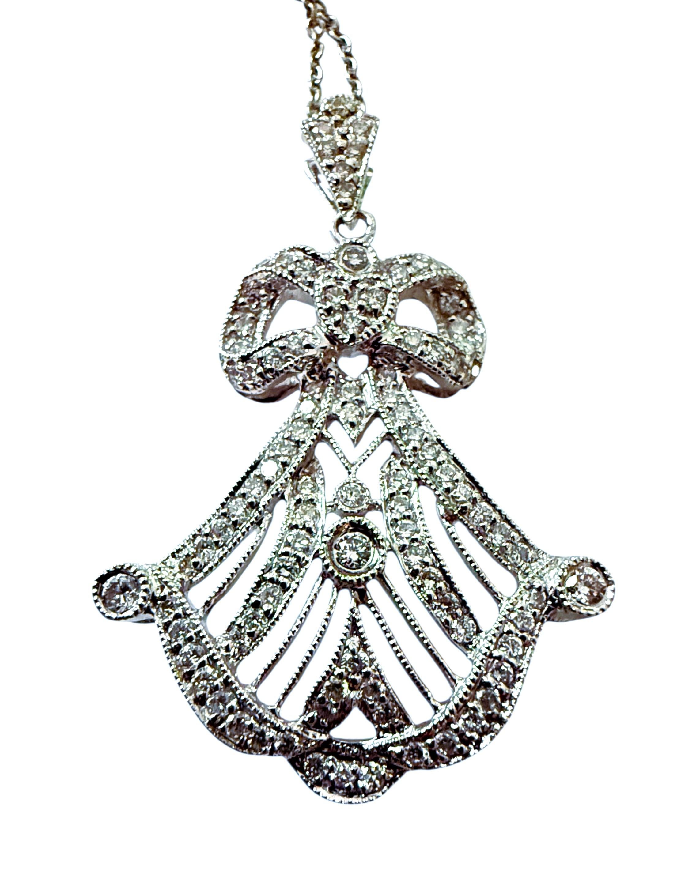 Colgante vintage de diamantes de 0,5 quilates de oro blanco de 18 quilates art déco con cadena italiana de 18 quilates de 18 pulgadas en venta 3