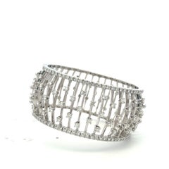 Vintage 18K White Gold Bangle Bracelet with 3.35 Carat Round H VS Diamonds