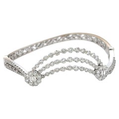 Vintage 18K White Gold Bangle Bracelet with 3.4 Carat Round & Baguette Diamonds