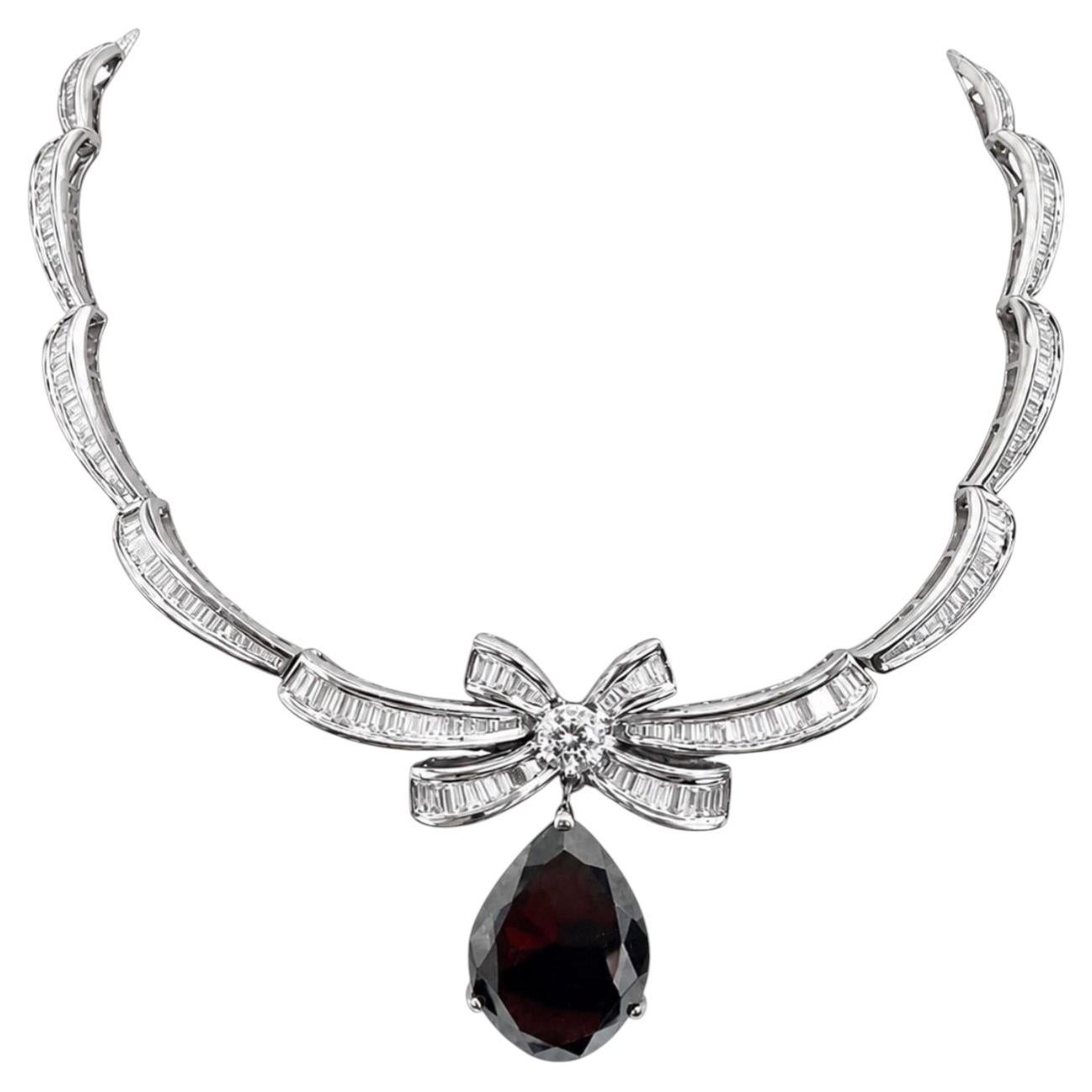 Vintage 18K White Gold Black Diamond Drop Necklace, 36.78ct, 1980s