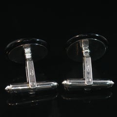 Gemelli vintage a disco in oro bianco 18 carati con onice nero e giada verde - Vintage 8,5 g, 18 mm