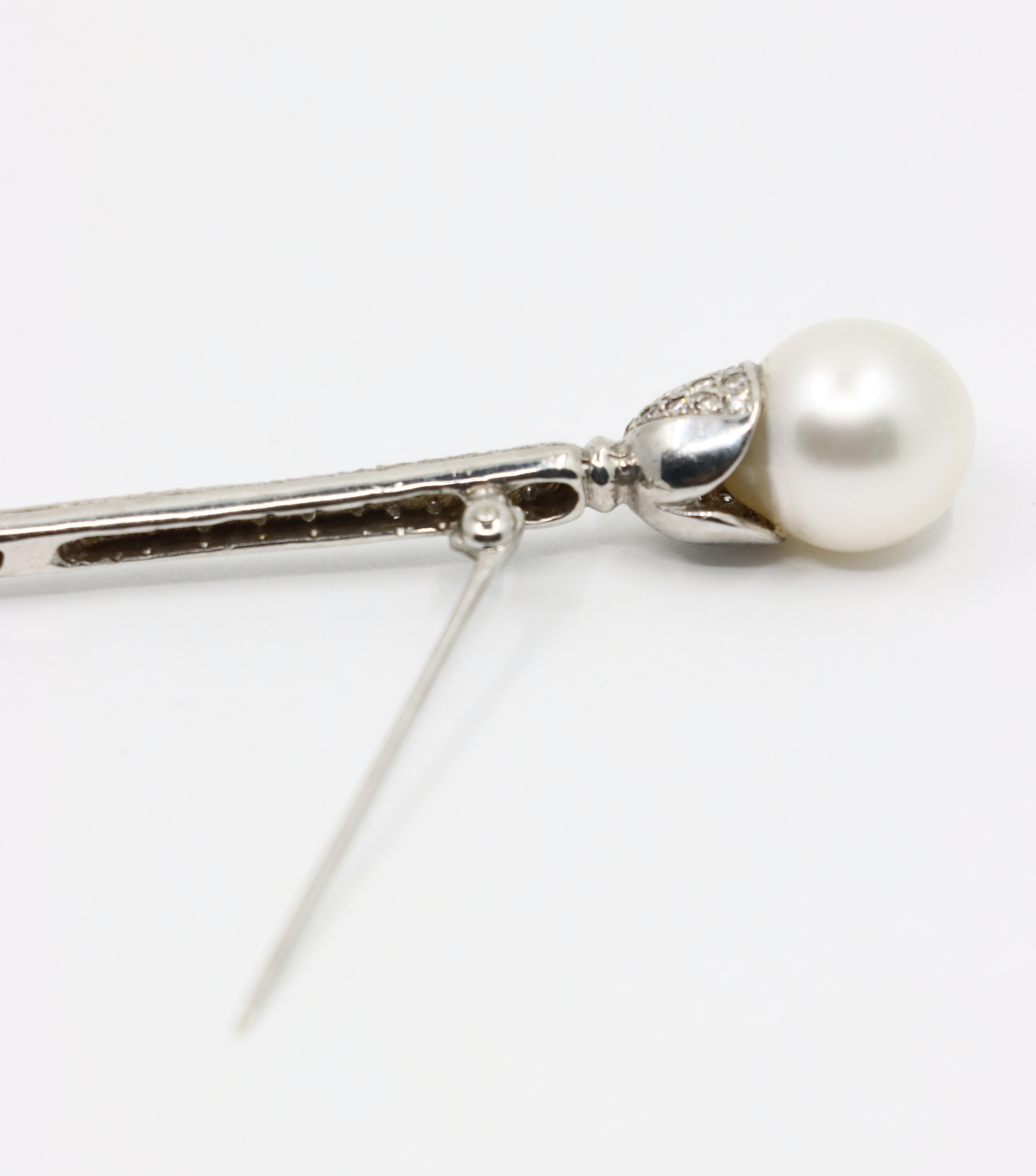 Broche vintage de oro blanco de 18 quilates con diamantes y perlas negras y blancas en venta 6