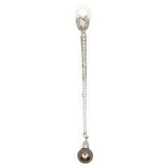Vintage 18K White Gold Black & White Pearl Diamond Brooch