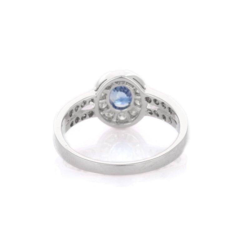 En vente :  Bague de fiançailles vintage en or blanc 18k avec saphir bleu et diamant Cadeau pour elle 8