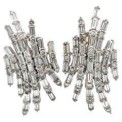 Orecchini a clip d'epoca in oro bianco 18 carati con diamanti Mix Cut G-VS da 4,5 carati