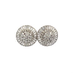 Vintage 18K White Gold Cluster Earrings with 7.4 Carat Mixed Cut Diamonds