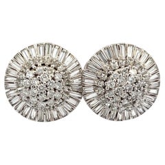 Vintage 18K White Gold Cluster Earrings with 7.4 Carat Mixed Cut Diamonds