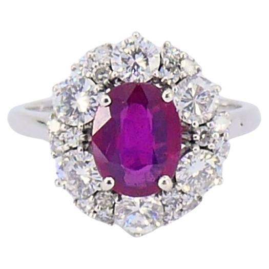 Vintage 18k White Gold Cluster Ring Diamond Ruby 1.75ct Burma
