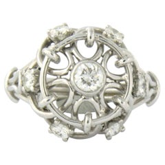 Vintage 18k White Gold Cocktail Ring with 0.85ct Diamonds, 1950s