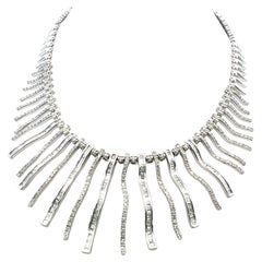 Vintage 18K White Gold Collar Necklace with 5.5 Carat Round I-SI Diamonds