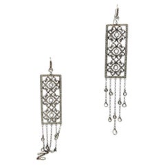 Boucles d'oreilles pendantes vintage en or blanc 18 carats, ornées de diamants G VS de 3,43 carats à taille mixte