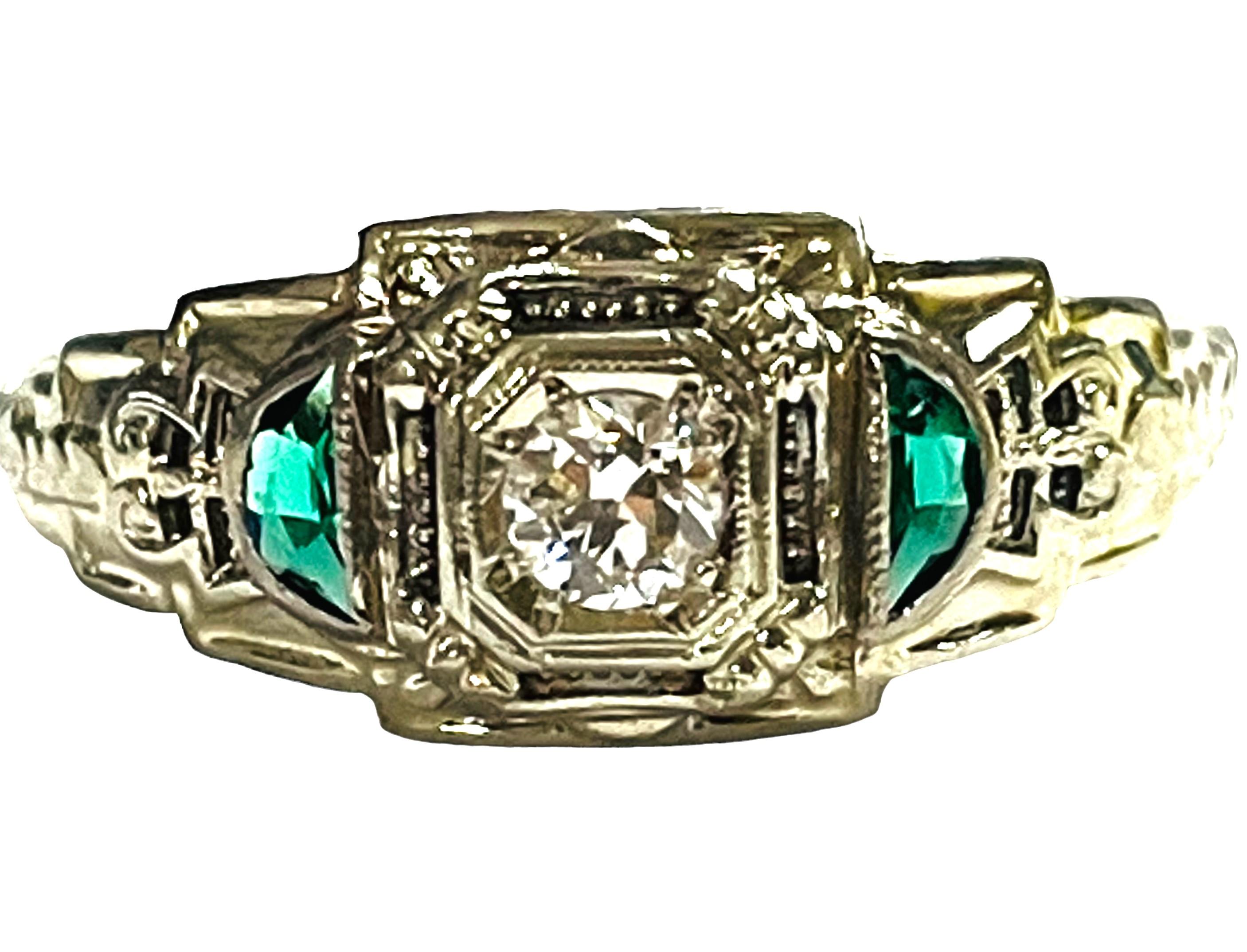 Vintage 18K White Gold Diamond and Emerald Ring with Appraisal 4