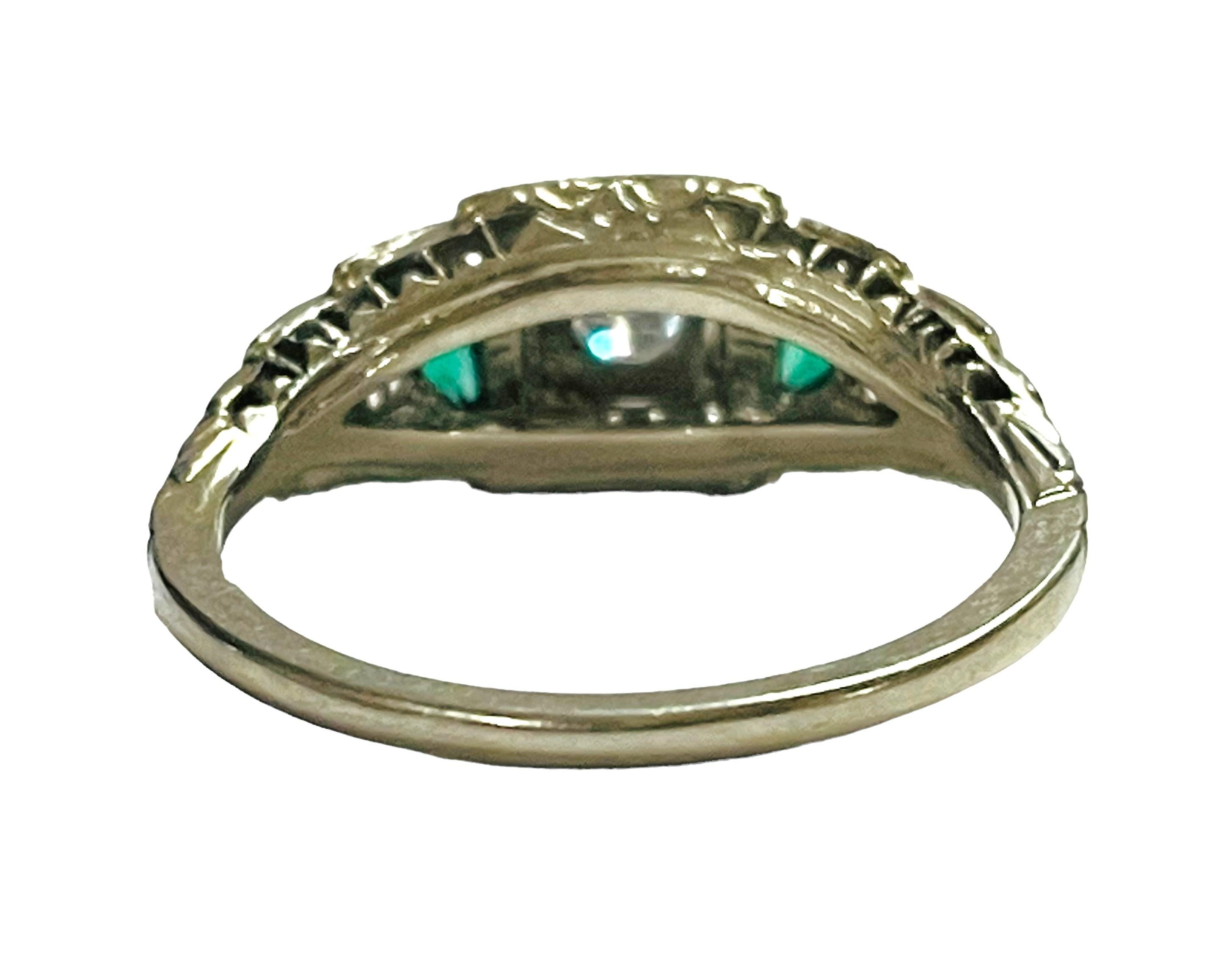 Women's Vintage 18K White Gold Diamond and Emerald Ring with Appraisal