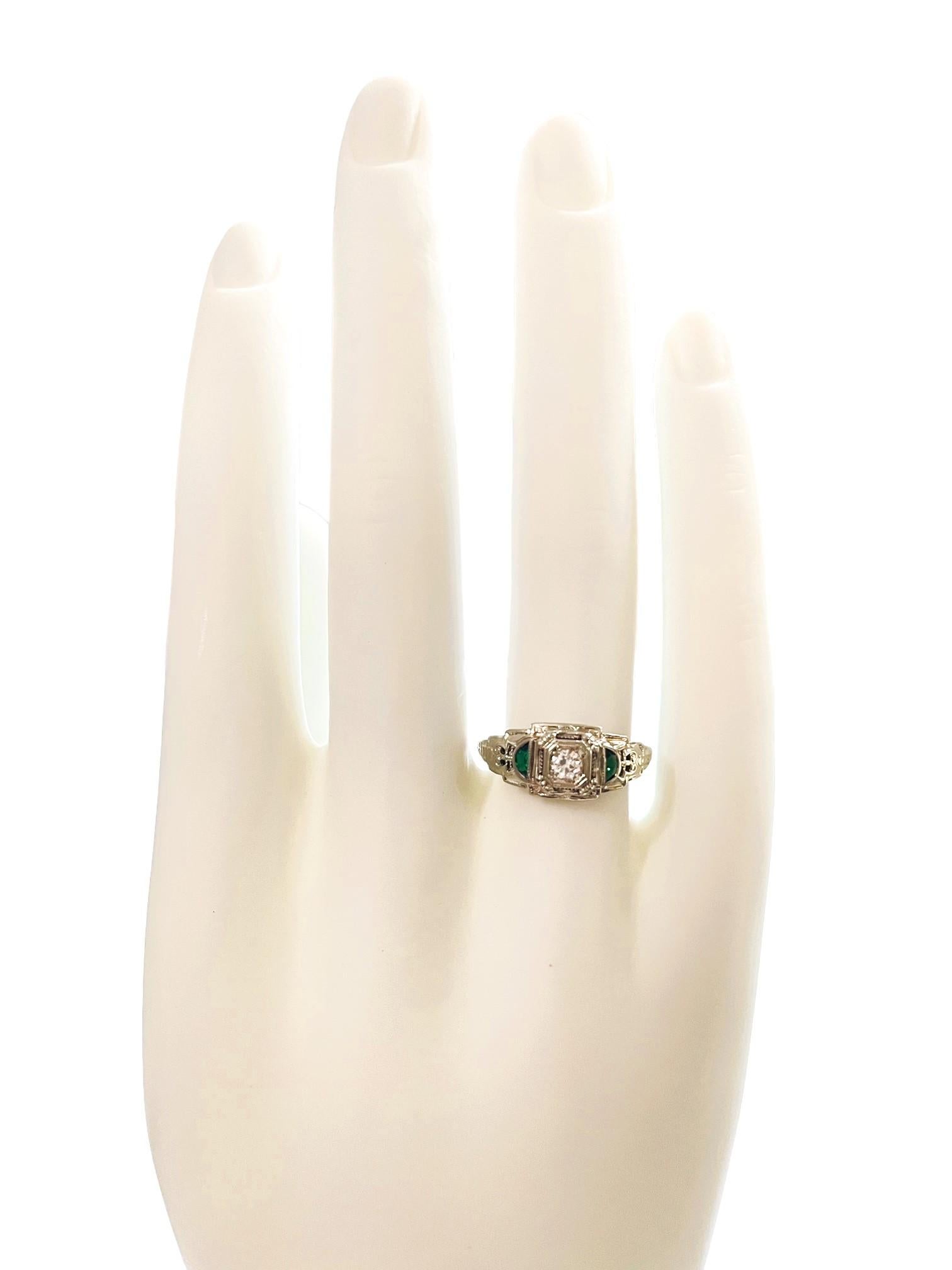 Vintage 18K White Gold Diamond and Emerald Ring with Appraisal 6