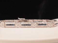 Vintage 18K White Gold Diamond and Sapphire Bracelet
