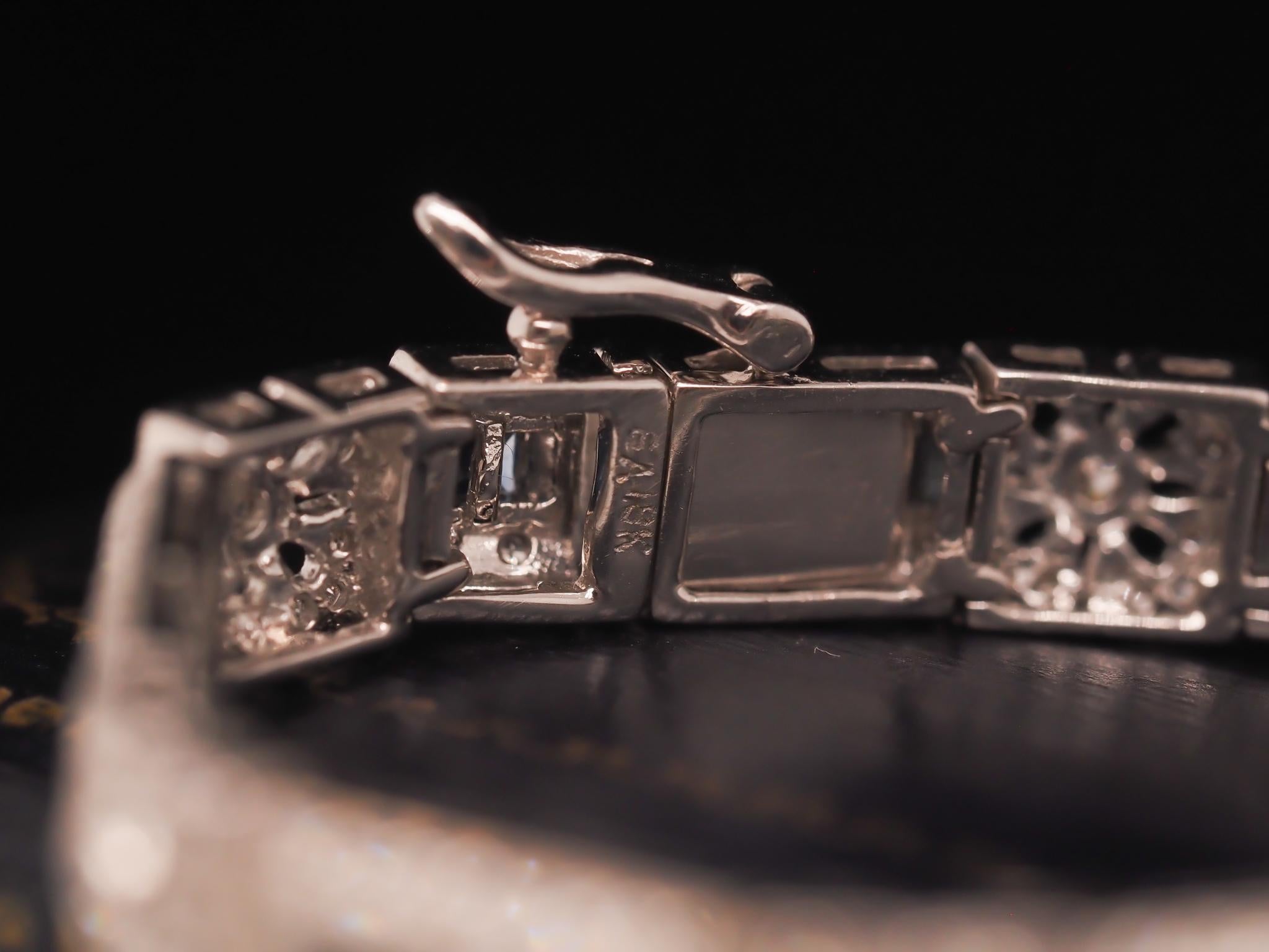 Brilliant Cut Vintage 18K White Gold Diamond and Sapphire Bracelet For Sale
